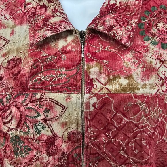 Christopher & Banks Pink Boho Corduroy Jacket Floral Embroidered Lightweight M - Picture 3 of 15